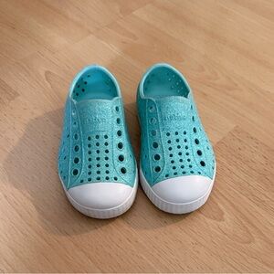 Native Shoes Kids Glittery Teal Slip-On Sneakers